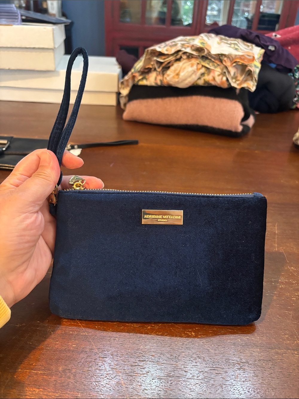 Adrienne Vittadini Deep Navy velvet Charging‎ Wristlet Clutch